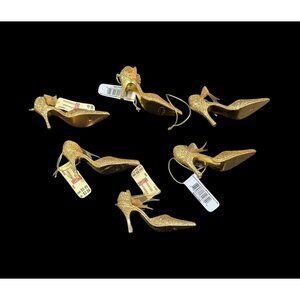 Christmas Gold‎ tone Glitter Pump shoe Ornaments - Pack Of 6 High Heel Décor